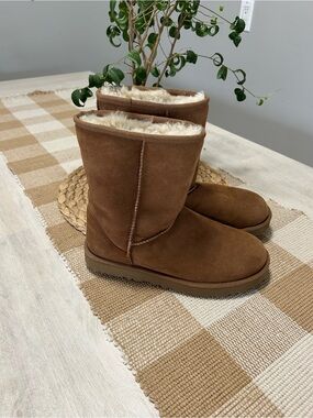 UGG EUC Classic Shearling-Lined Suede Winter Boots — Chestnut Brown
